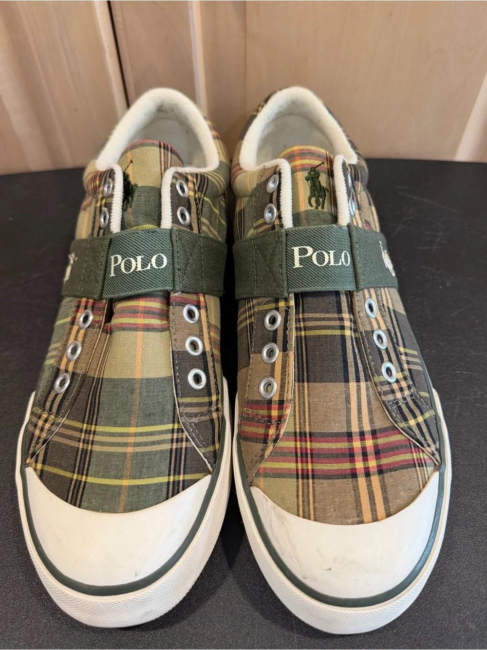 Polo Ralph Lauren Olive Plaid Deck Shoes Size 9.5